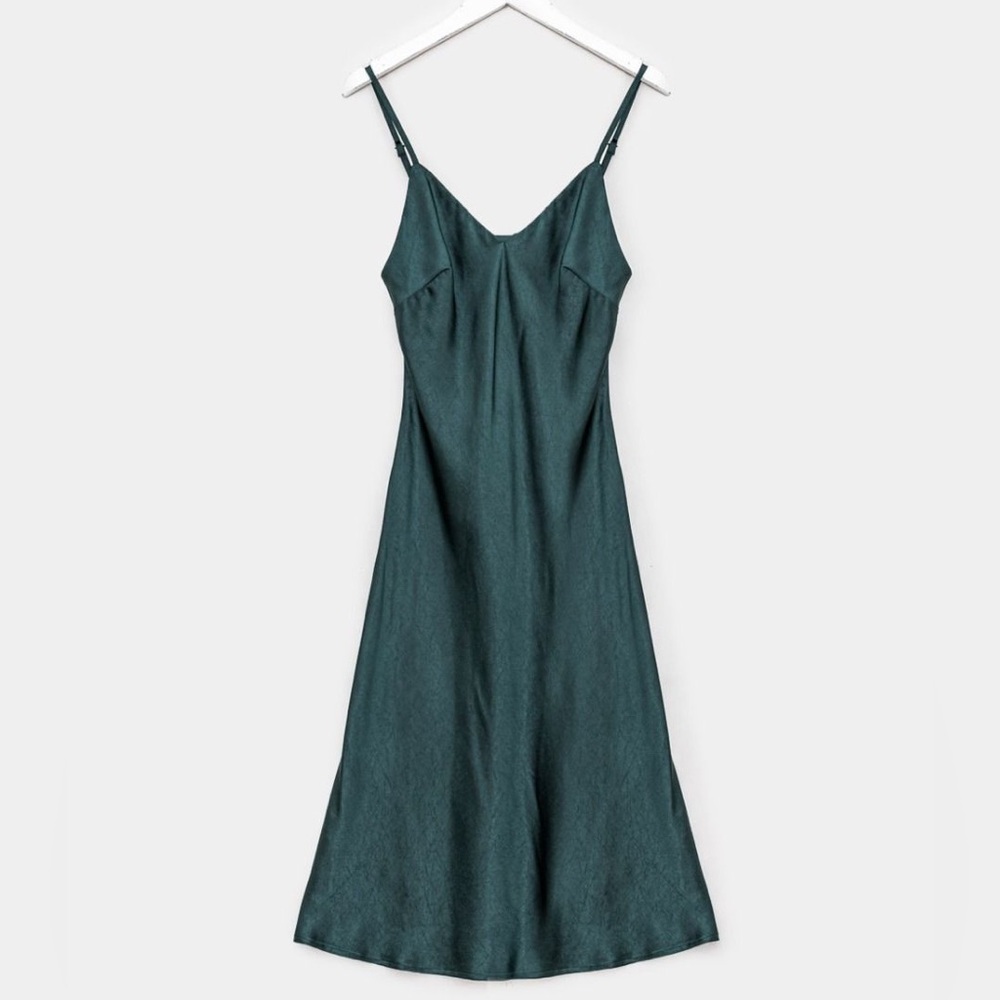 The Latest Scoop Teal Satin Dress